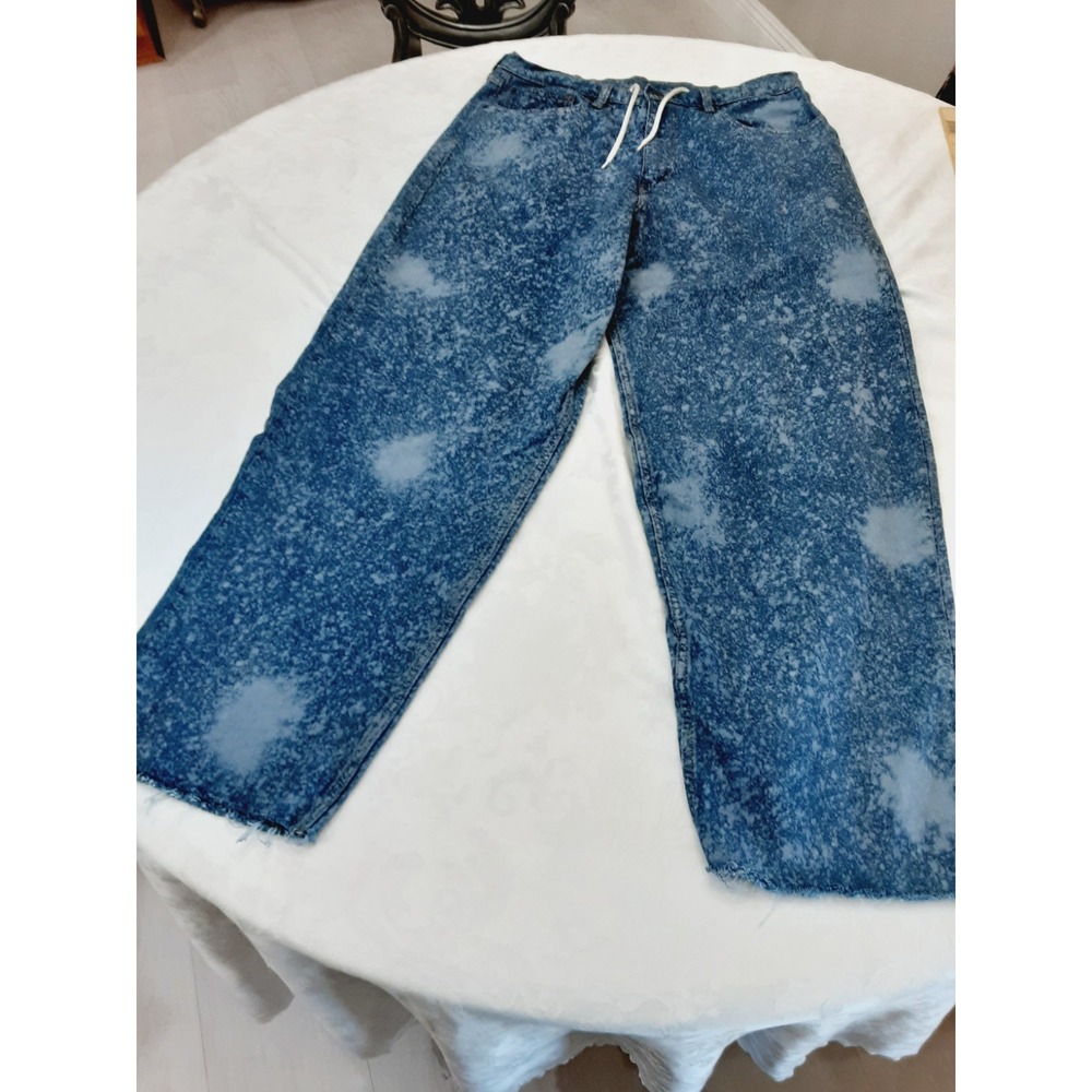 Levi's Super Baggy Blue Jeans Drawstring Acid Wash Fits 34x30.5 Raw Hem
